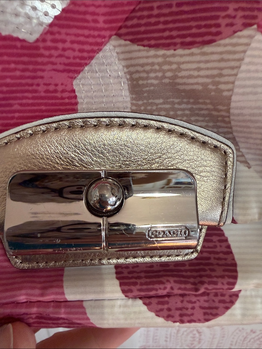 Coach Pink Pattern Logo Shoulder Bag with Metallic Strap - Picture 3 of 7